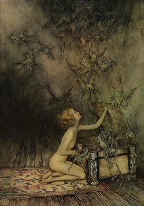 Jeune fille et chauve-souris - Arthur Rackham