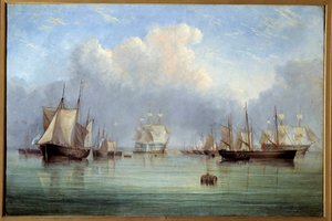 Marine : navires et voiliers amarrés