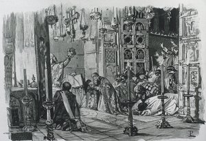 CHARLEMAGNE ou CHARLES I (742-814). Roi des Francs et des Lombards (768-814) et empereur romain germanique (800-814). Couronnement de Charlemagne comme empereur romain germanique (800). Gravure.