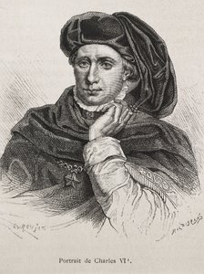 CHARLES VI de France, dit "le Bien-Aimé" (1368-1422). Roi de France (1380-1422), dynastie des Valois. Gravure. - Artist Unknown