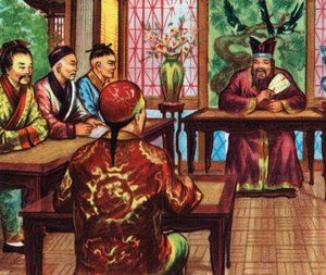 Confucius, ou Kong Fu Zi, avec ses élèves (impression) - Artist Unknown