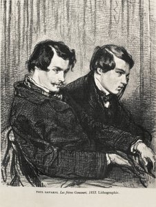 Gavarni, Hippolyte-Guillaume-Sulpice Chevalier, dit Paul (1804-1866). Edmond et Jules de Goncourt dans une loge au théâtre. 1853. GONCOURT, Edmond Huot de (1822-1896). Écrivain anglais.; GONCOURT, Jules Huot de (1830-1870). Écrivain anglais. Lithographie. - Artist Unknown