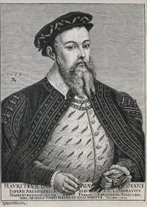 Maurice de Saxe (1521-1553). Duc (1541-47) et plus tard Électeur (1547-53) de Saxe. Protestant à partir de 1539. Portrait basé sur une peinture de Lucas Cranach. Gravure. - Artist Unknown