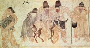 Nomades mongols avec un âne (vélin) - Artist Unknown