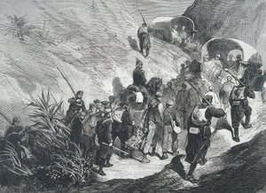 Espagne. Troisième guerre carliste. Prisonniers carlistes traversant les montagnes de l