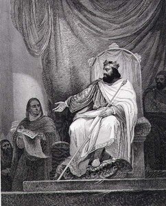 Charlemagne (742-814) émettant le capitulaire de Herstal en 779, gravé par Leclerc