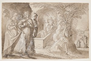 Les trois Marie au tombeau du Christ, avec "Domine quo vadis" en arrière-plan