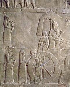 Relief représentant le char du roi Assurbanipal et des prisonniers élamites, épisodes de la campagne d