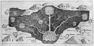 Coupe transversale de la croûte terrestre permettant à Athanasius Kircher de démontrer l