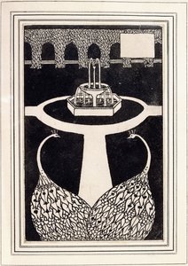 En-tête de chapitre représentant deux paons dans un jardin avec une fontaine, vers 1893/4 - Aubrey Beardsley