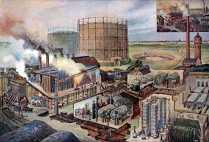Usine à gaz, vers 1880 (illustration) - August (after) Dressel