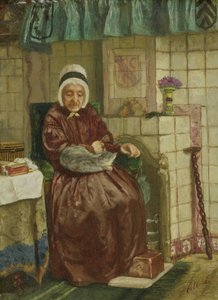 Vieille femme près de la cheminée - August Allebe
