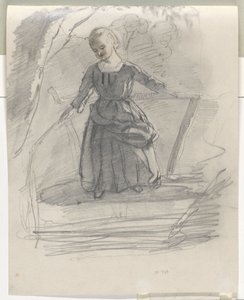 Fille pêchant sur un pont - August Allebe