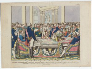 Le Congrès de Vienne (gravure colorée à la main) - August Friedrich Andreas Campe
