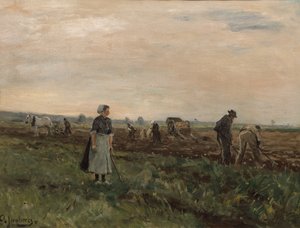 Travailleurs sur le terrain (peinture) - August Jernberg