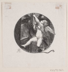 Vignette circulaire avec ange volant - August Jerndorff