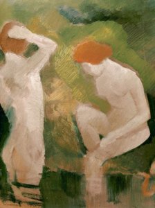 Baigneuses sur la pente verte
