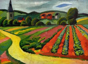 Paysage avec église et chemin