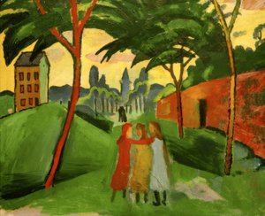Paysage avec trois filles