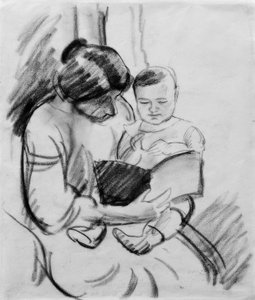 Mère avec enfant, lisant (Elisabeth et Walterchen) - August Macke