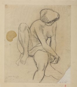 Nu féminin assis avec un drap