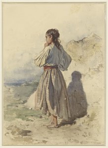 Femme hongroise, debout trois quarts vers la gauche, vue de dos - August Xaver Carl von Pettenkofen