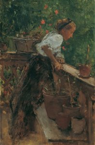 Fille de paysan sur le balcon