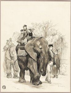 Éléphant avec cavaliers au Jardin des Plantes, Paris - Auguste Andre Lancon
