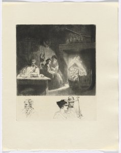 Frédéric Mistral : Mémoires et Récits de Frédéric Mistral : scène de famille/ buste de trois personnages (encart après la p. 48) - Auguste Brouet