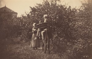 Deux femmes avec un âne, fin des années 1870 (photo)