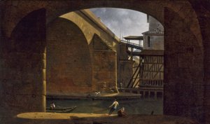 Le Pont et la Pompe Notre-Dame, vus de la voûte du quai de Gesvres, en 1816 - Auguste Jacques Regnier