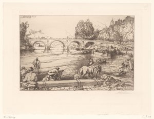 Vue du Pont Marie avec des figures dans la Seine - Auguste Lepère (signed by artist)
