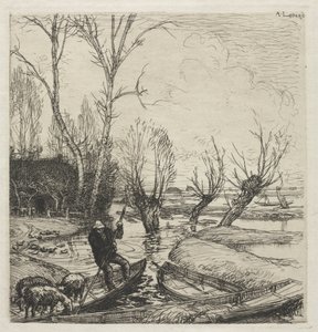 [Homme dans un bateau avec trois moutons] - Auguste Louis Lepère