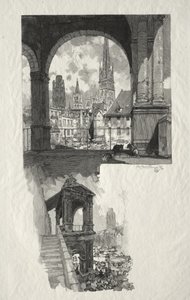 Rouen Illustré: Place de la Haute Vieille Tour; Édicule de la Fierté - Auguste Louis Lepère