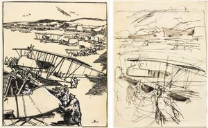 Avions reposant sur le terrain (recto et verso) - Auguste Louis Lepère