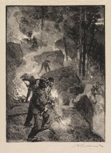 Forêt de Fontainebleau: Les brûleurs de fougères, 1890 - Auguste Louis Lepère