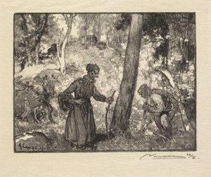 Forêt de Fontainebleau : Cueilleurs de champignons au Rocher Bernard, 1890