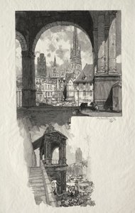 Rouen Illustré: Place de la Haute Vieille Tour; Édicule de la Fierté - Auguste Louis Lepère