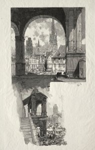 Rouen Illustré : Place de la Haute Vieille Tour, Édicule de la Fierté, 1896 - Auguste Louis Lepère