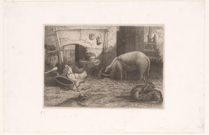 Cochon, poules et lapins près d