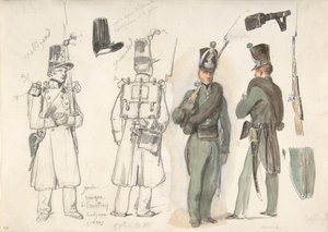 Uniformes de la garde civile à Courtrai, Belgique, 1832 - Auguste Raffet