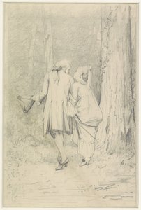Couple marchant dans la forêt - Auguste Serrure