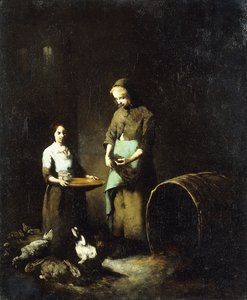 Jeunes paysannes nourrissant des animaux de basse-cour - Auguste Theodule Ribot