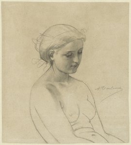 Femme nue assise, trois quarts vers la droite, à mi-corps