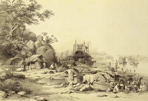 House Boats sur la baie de Cowloon, planche 6 de Sketches of China, gravé par Eugene Ciceri