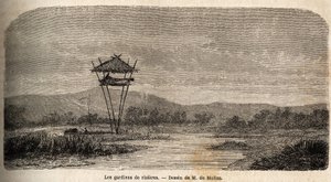 Un gardien de riz, près de Batavia (Jakarta actuel). Dessin de M. de Molins, pour illustrer son voyage à Java - Auguste de Molins