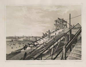 La construction de la corniche de : La construction de la cathédrale Saint-Isaac, 1845 - Auguste de Montferrand