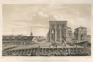 La première colonne de la construction De: La construction de la cathédrale Saint-Isaac, 1845 - Auguste de Montferrand