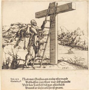 Le Christ montant sur la croix avec le péché, la mort et le diable