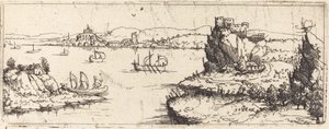 Paysage avec bateaux à voile [plaque inférieure] - Augustin Hirschvogel